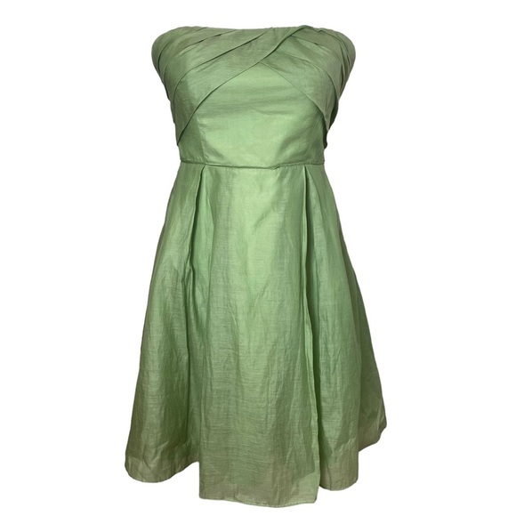 Jessica Simpson Dress 6 Strapless Party Green Sundress Elegant Frock Bow Back‎ - Picture 2 of 14